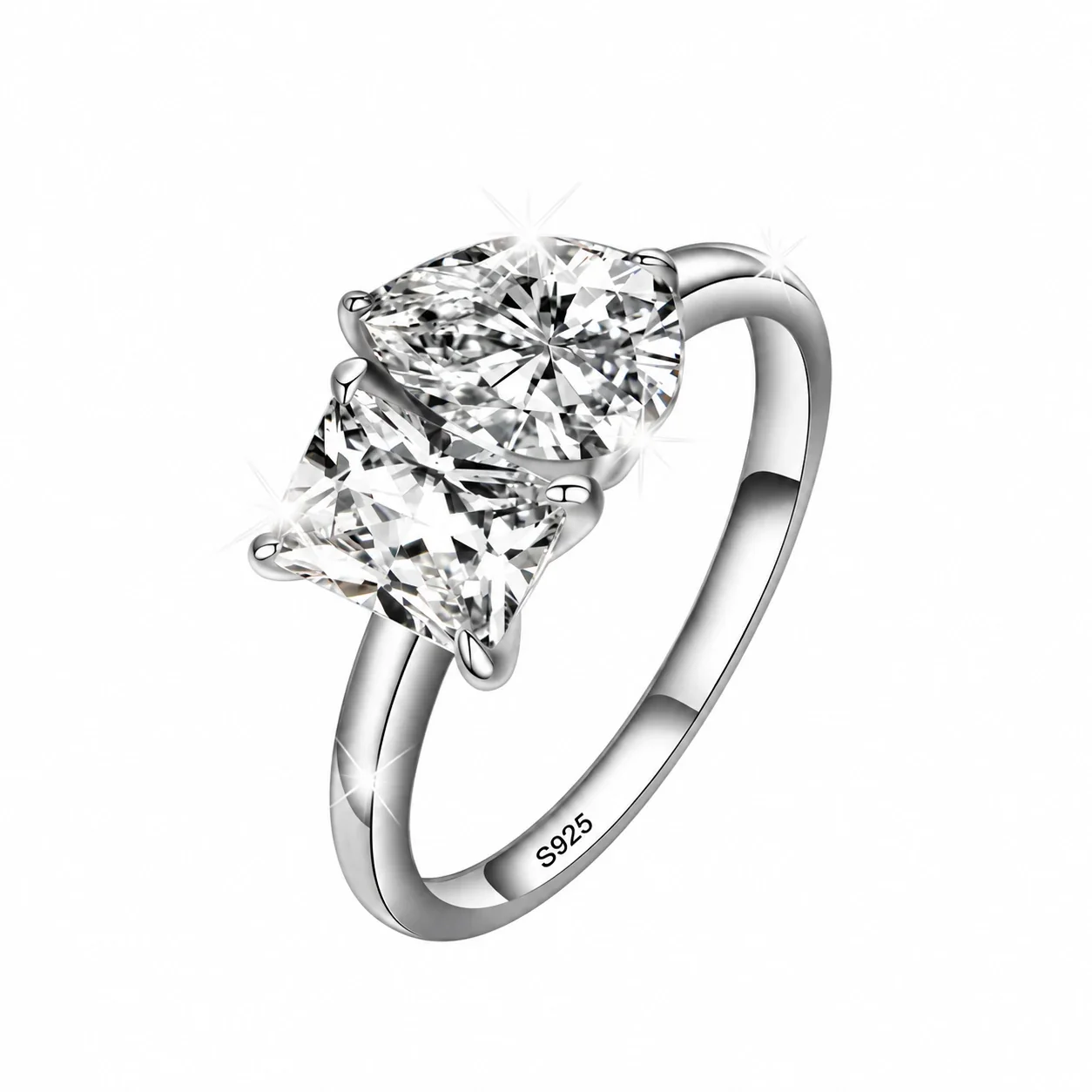 Asymmetrical 925 Sterling Silver Pear & Princess Moissanite Ring