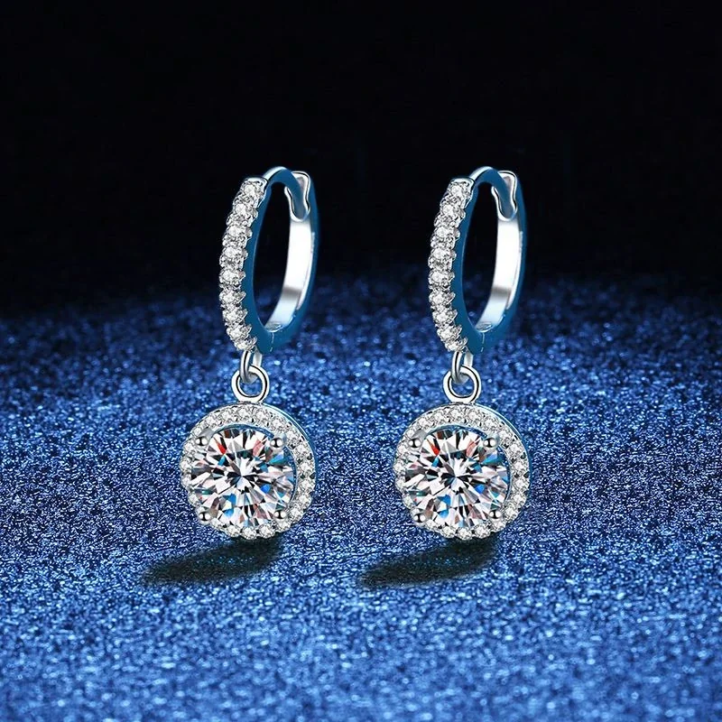 Luminous Pavé Hoop Halo 925 Sterling Silver Drop Earrings