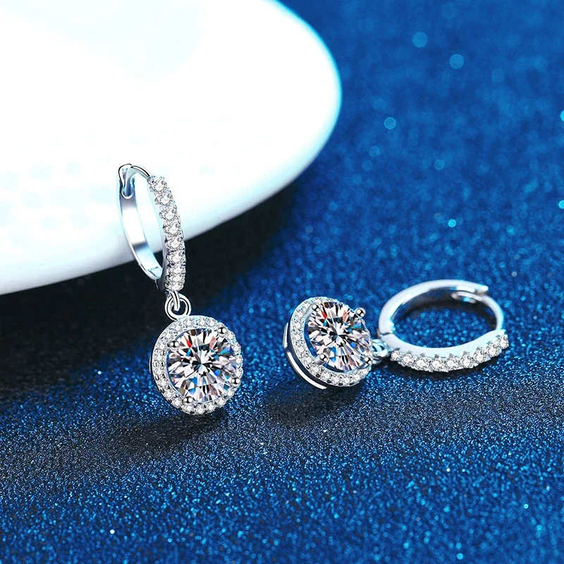 Luminous Pavé Hoop Halo 925 Sterling Silver Drop Earrings