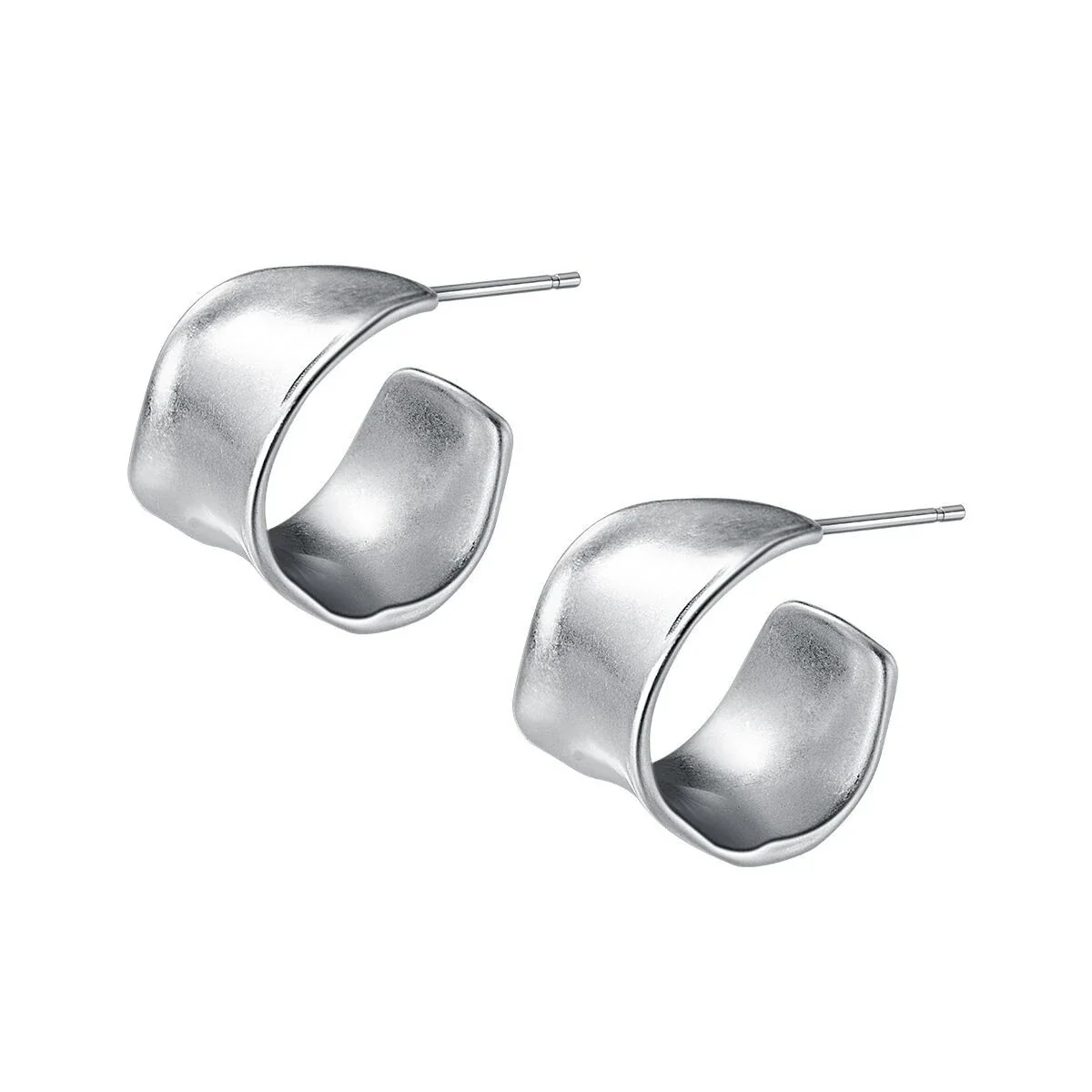 Sculptural Silver-Plated Folded Wide Copper Hoop Earrings