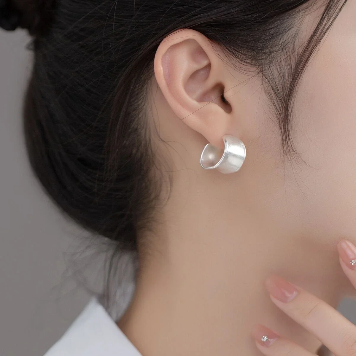 Sculptural Silver-Plated Folded Wide Copper Hoop Earrings