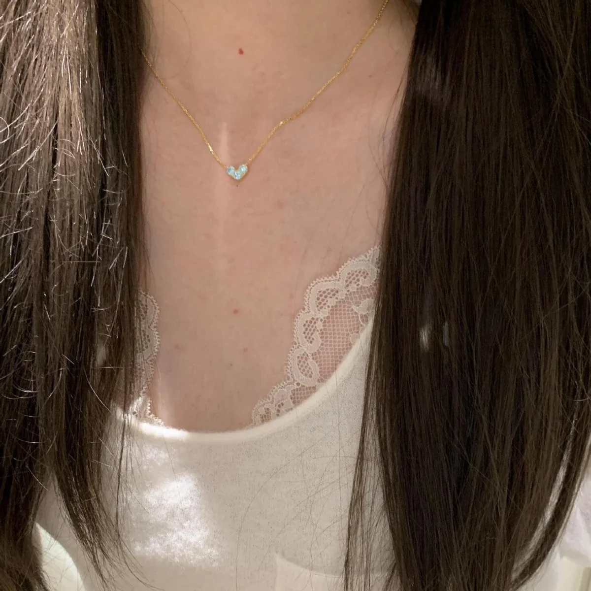 Sparkling 925 Sterling Silver Blue Crystal Heart Pendant Necklace