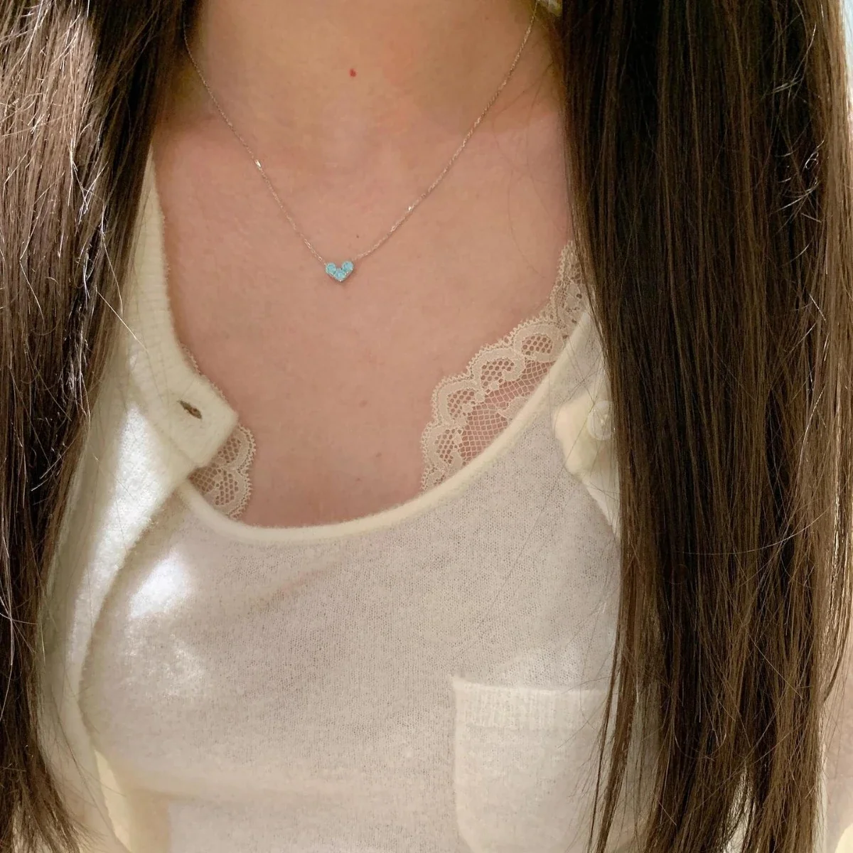 Sparkling 925 Sterling Silver Blue Crystal Heart Pendant Necklace