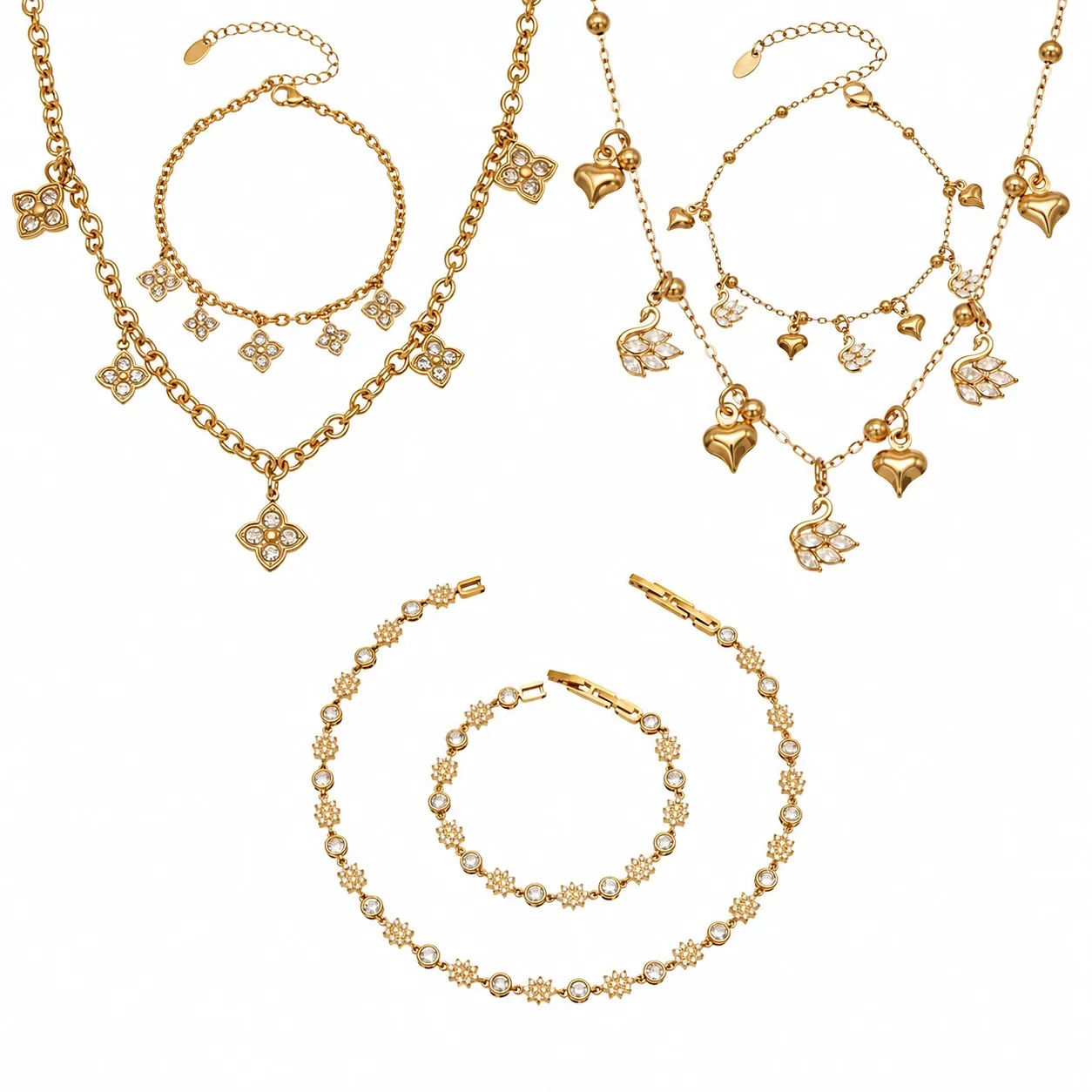 Ornate CZ Flower Station 18K Gold-Plated Bracelet