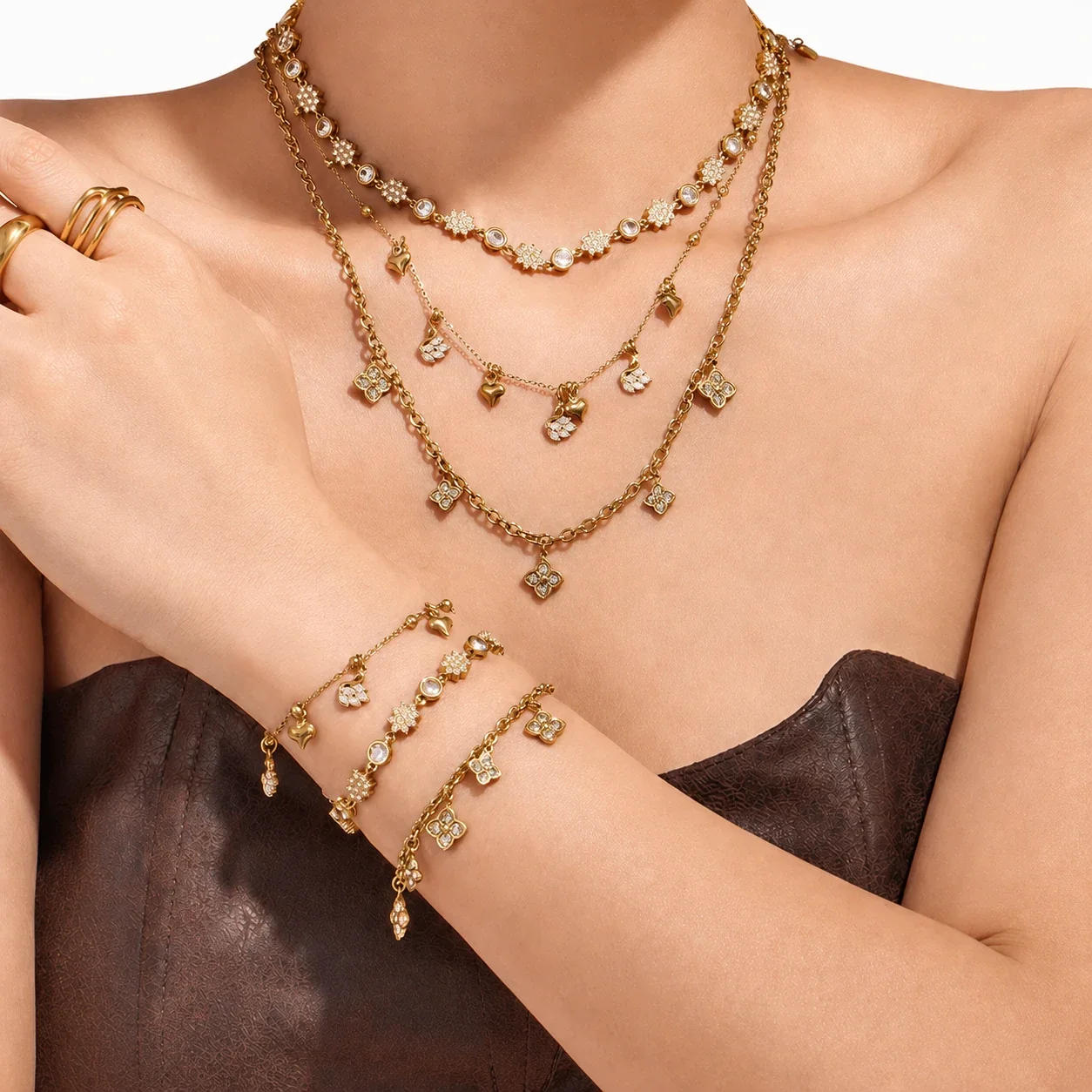 Ornate CZ Flower Station 18K Gold-Plated Bracelet