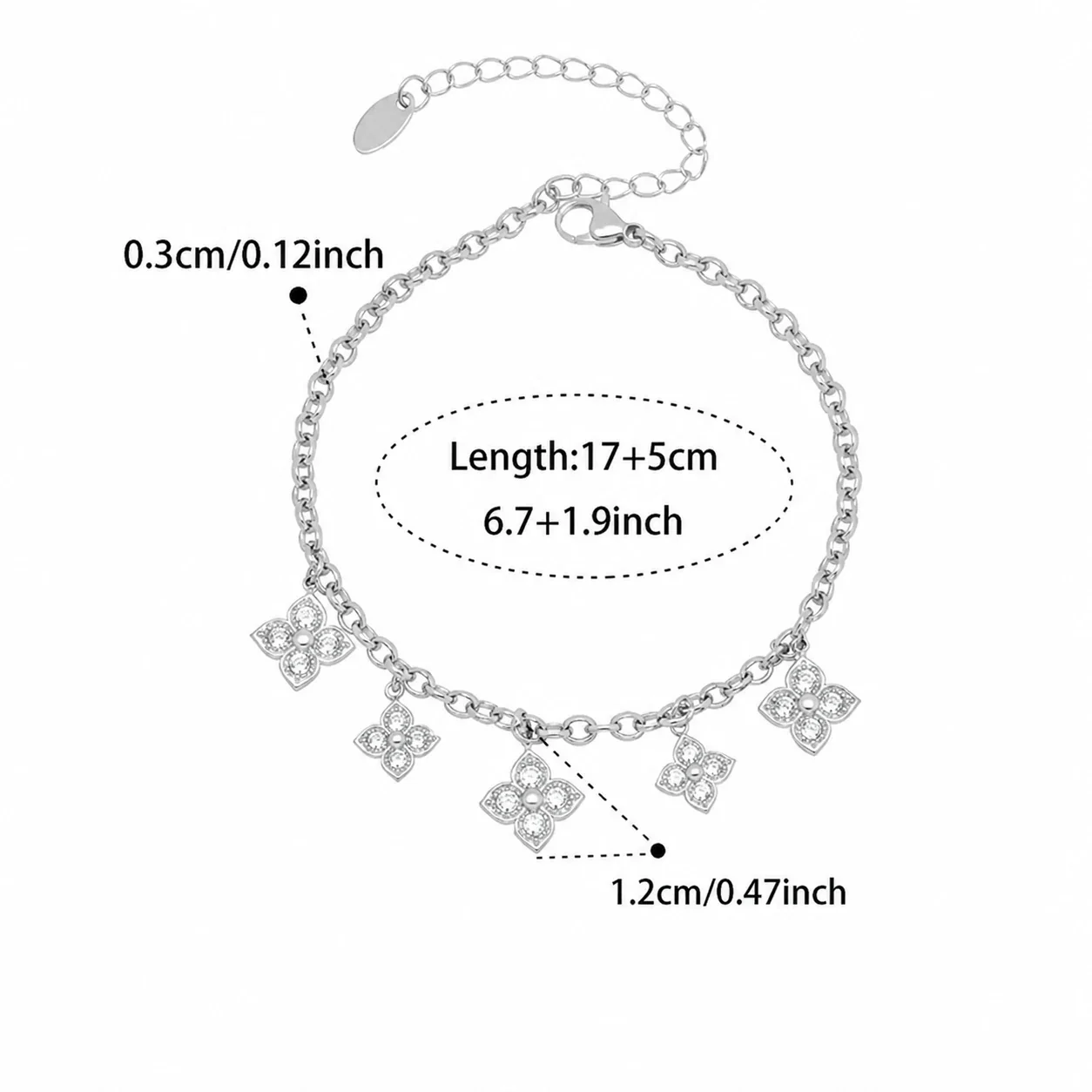 Ornate CZ Flower Station 18K Gold-Plated Bracelet - Silver CZ Flower 17+5 cm