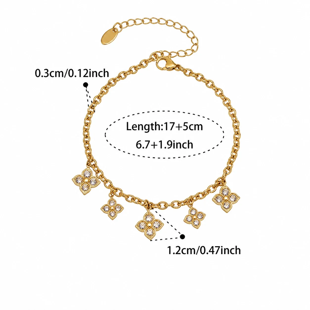 Ornate CZ Flower Station 18K Gold-Plated Bracelet - Gold CZ Flower 17+5 cm