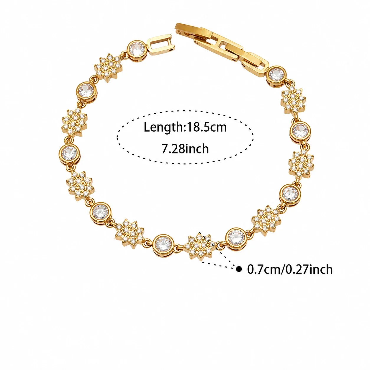 Ornate CZ Flower Station 18K Gold-Plated Bracelet - Gold Round CZ 18.5 cm