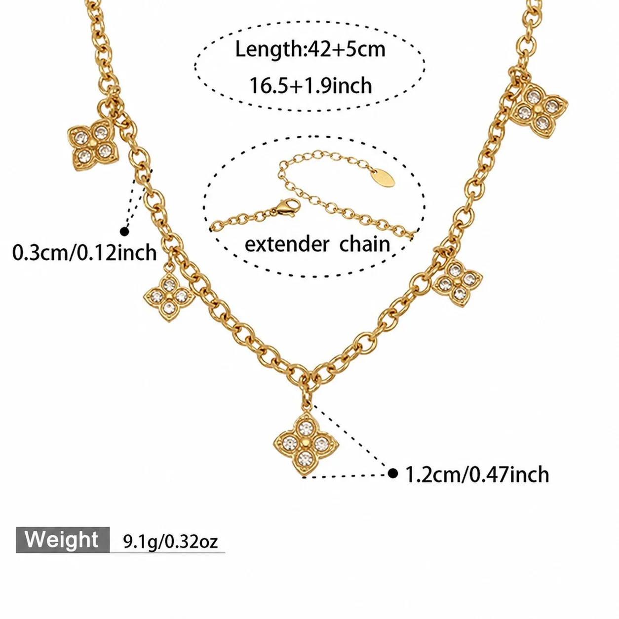 Ornate CZ Flower Station 18K Gold-Plated Bracelet - Gold CZ Flower 42+5 cm