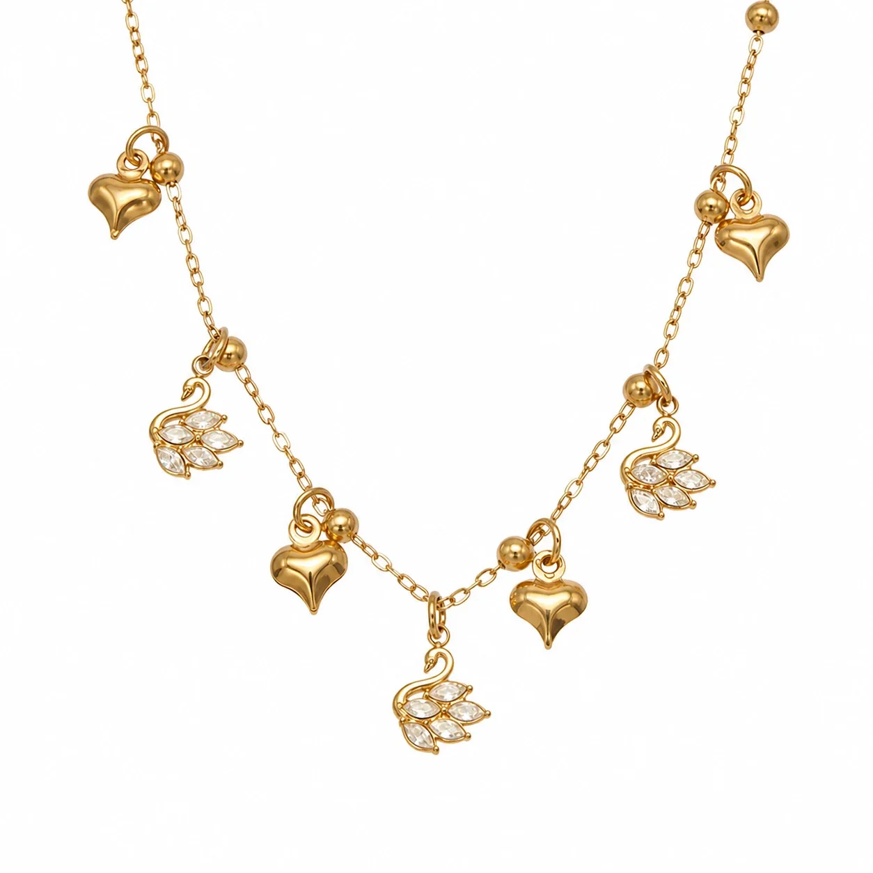 Ornate CZ Flower Station 18K Gold-Plated Bracelet - Gold Heart CZ 43+5 cm