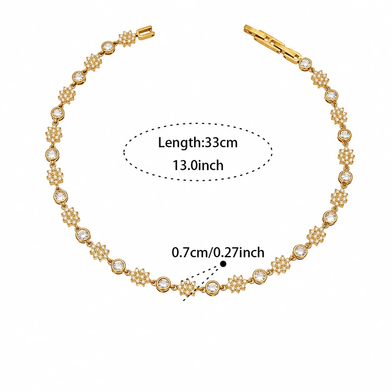 Ornate CZ Flower Station 18K Gold-Plated Bracelet - Gold Round CZ 33 cm