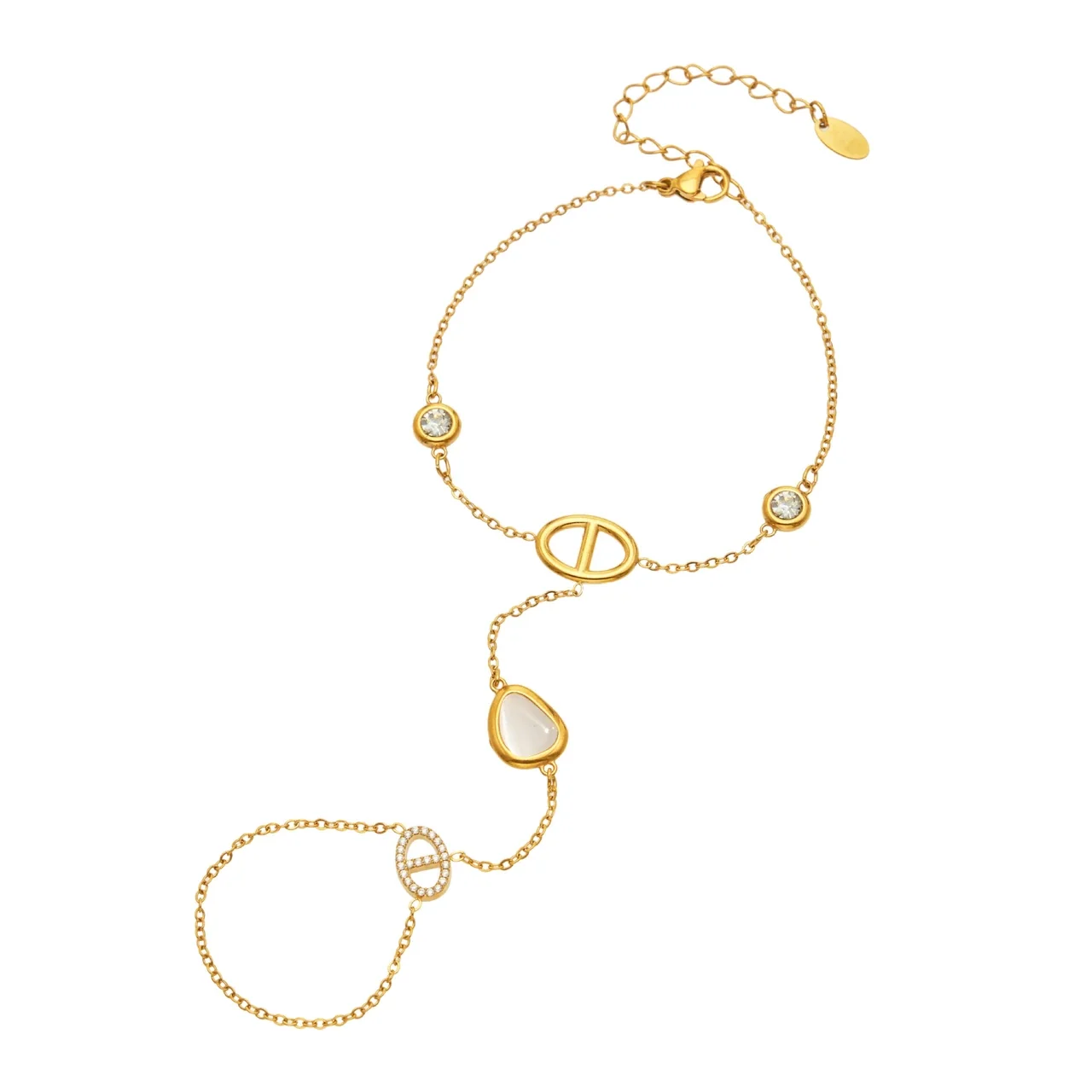 Luminous Gold-Plated Oval Link Teardrop Stainless Steel Bracelet