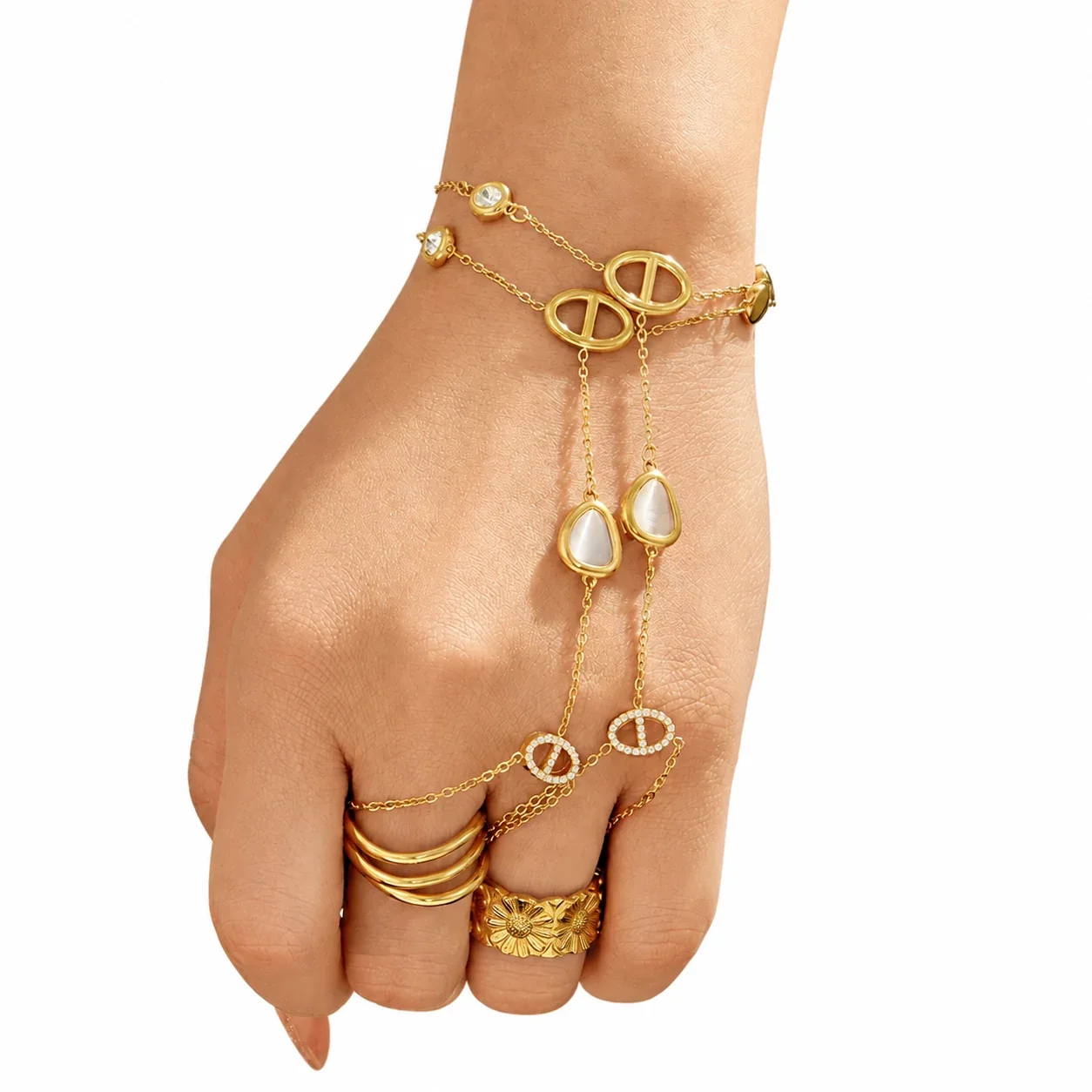 Luminous Gold-Plated Oval Link Teardrop Stainless Steel Bracelet
