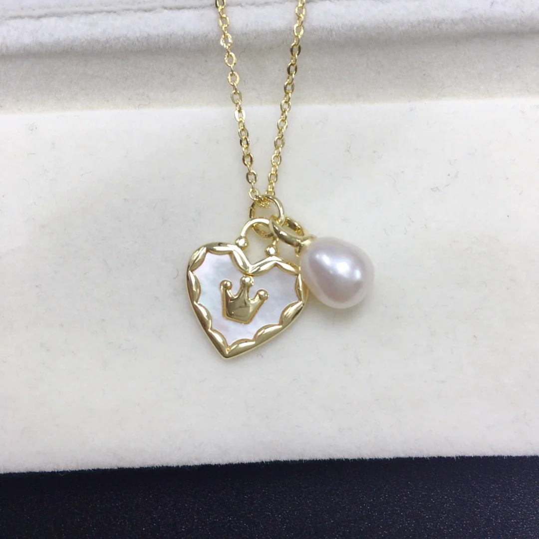 Regal Gold-Plated Heart Crown Teardrop Pearl Pendant Necklace