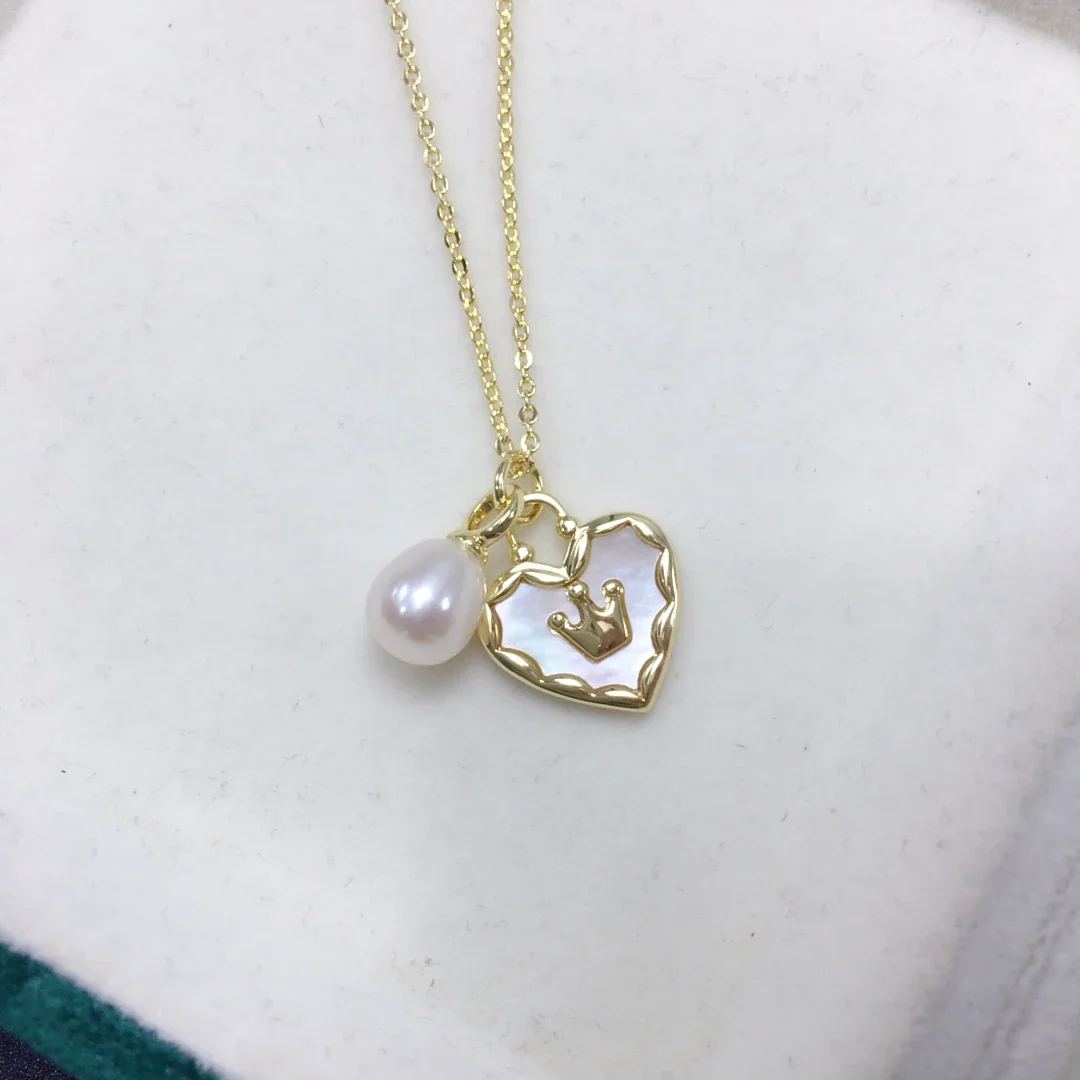 Regal Gold-Plated Heart Crown Teardrop Pearl Pendant Necklace