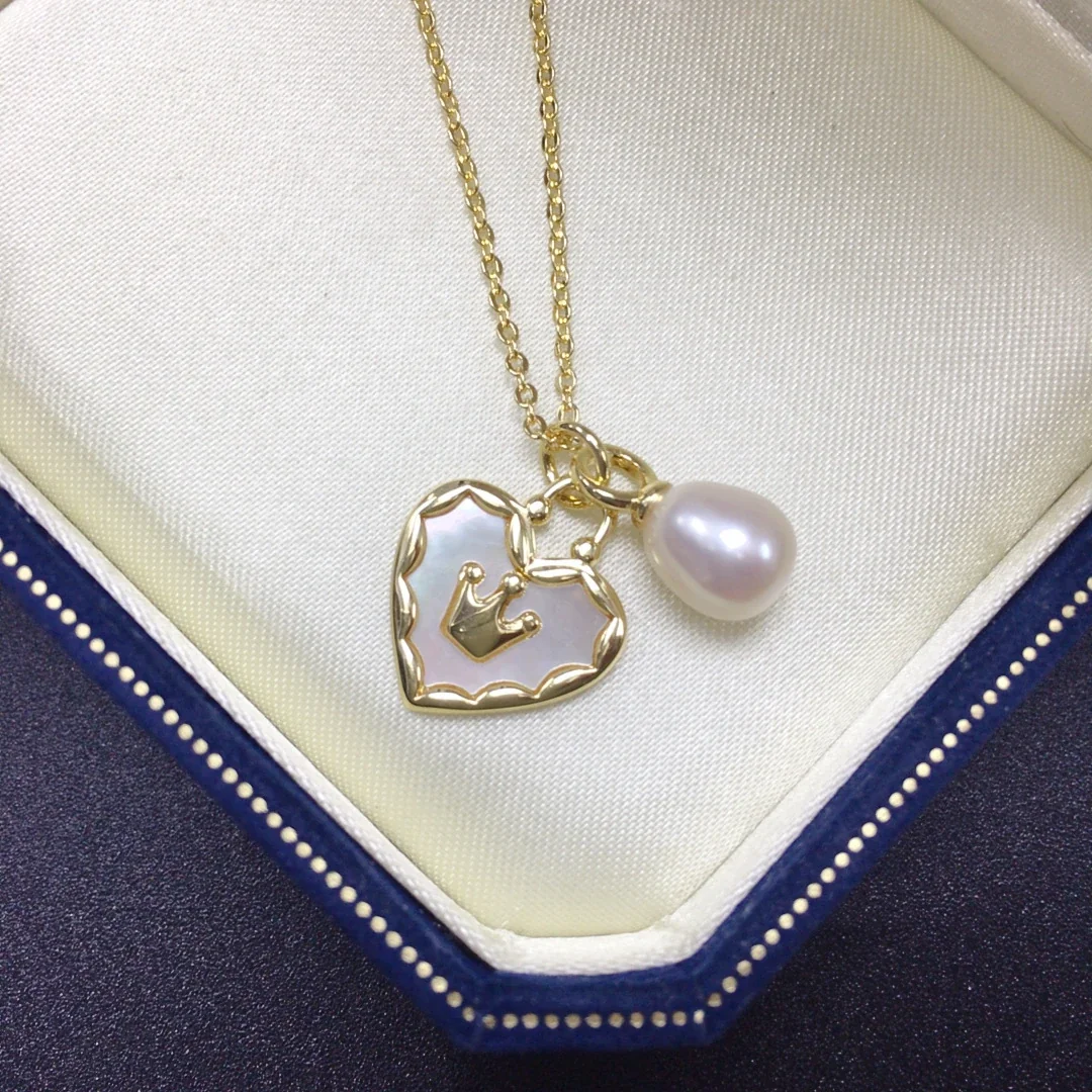 Regal Gold-Plated Heart Crown Teardrop Pearl Pendant Necklace