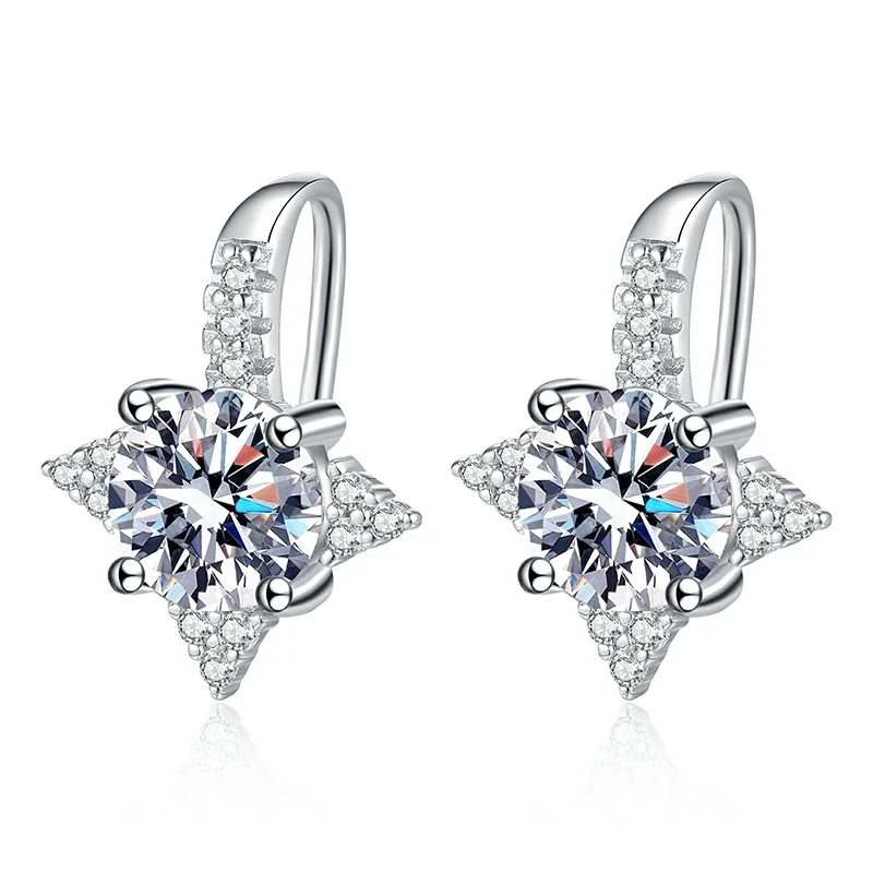 Radiant 925 Sterling Silver Round Moissanite Star Hook Earrings