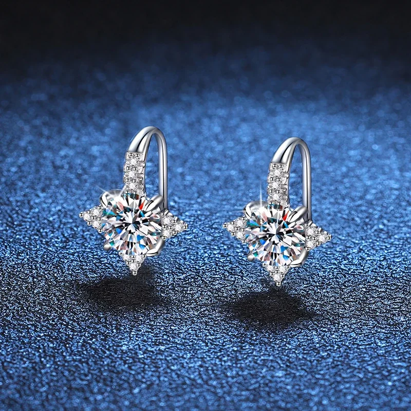 Radiant 925 Sterling Silver Round Moissanite Star Hook Earrings