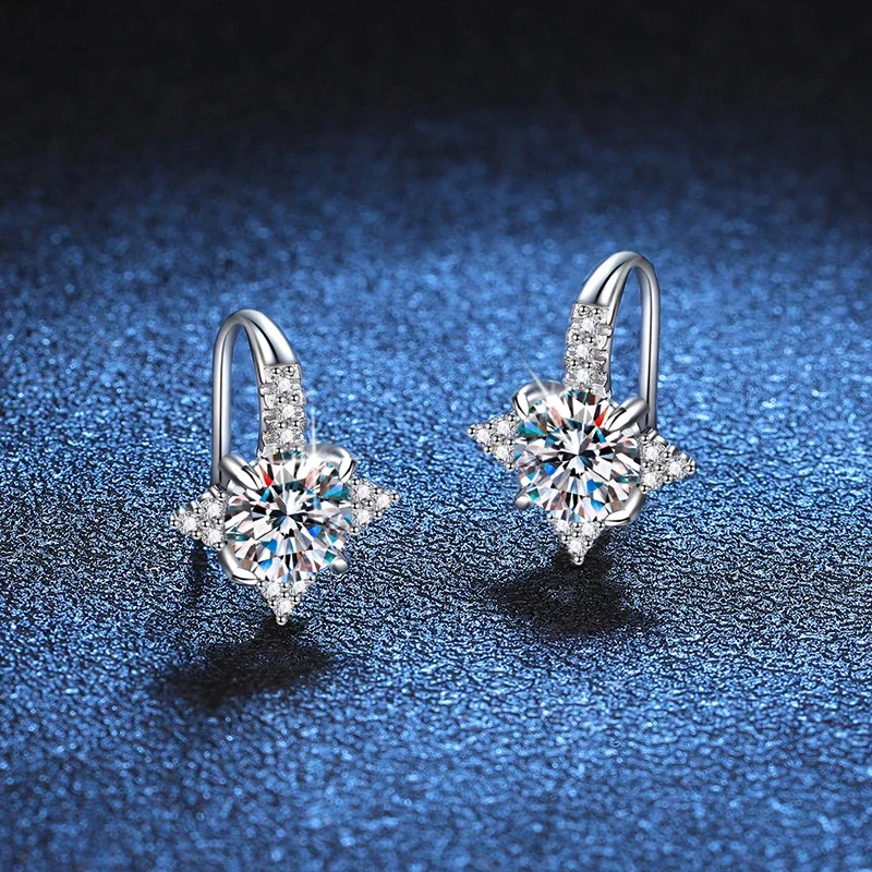 Radiant 925 Sterling Silver Round Moissanite Star Hook Earrings