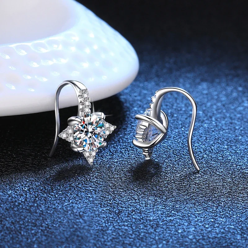 Radiant 925 Sterling Silver Round Moissanite Star Hook Earrings