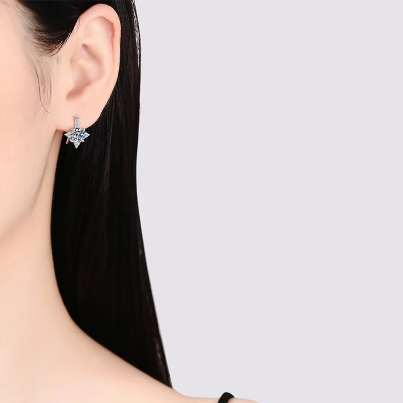 Radiant 925 Sterling Silver Round Moissanite Star Hook Earrings