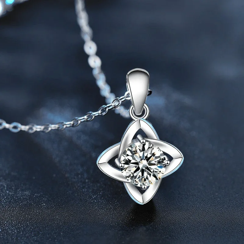 Celestial 925 Sterling Silver Four-Petal Moissanite Necklace