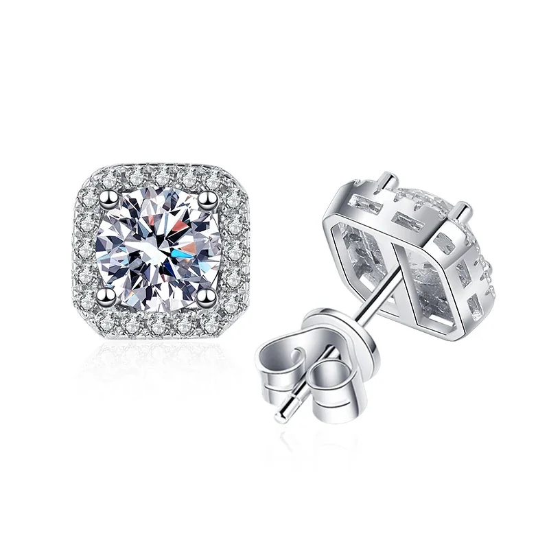 Radiant Round Halo 925 Sterling Silver Moissanite Stud Earrings