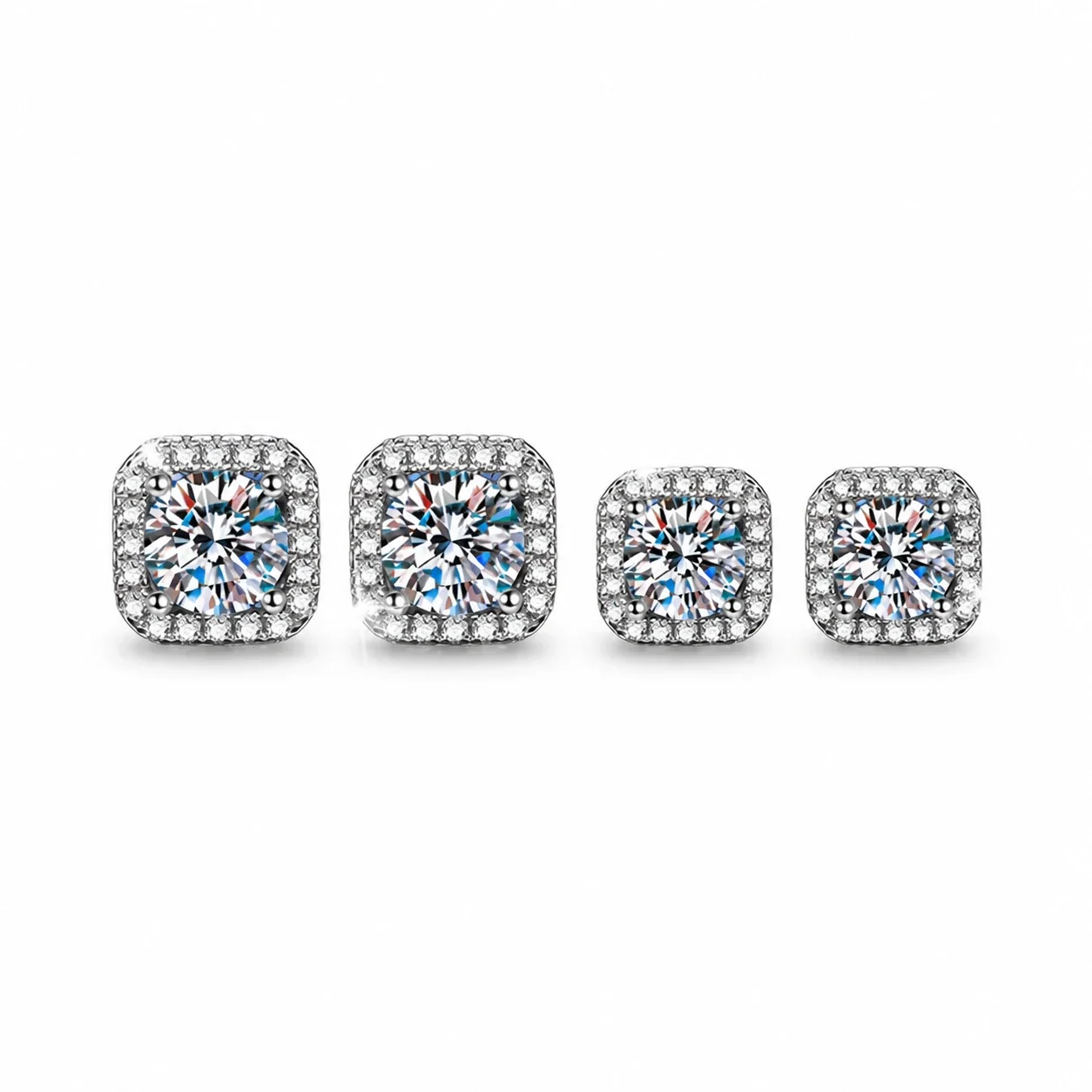 Radiant Round Halo 925 Sterling Silver Moissanite Stud Earrings