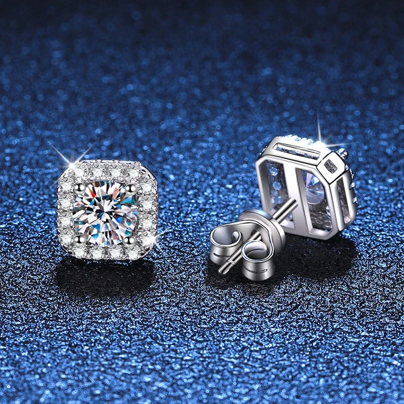 Radiant Round Halo 925 Sterling Silver Moissanite Stud Earrings
