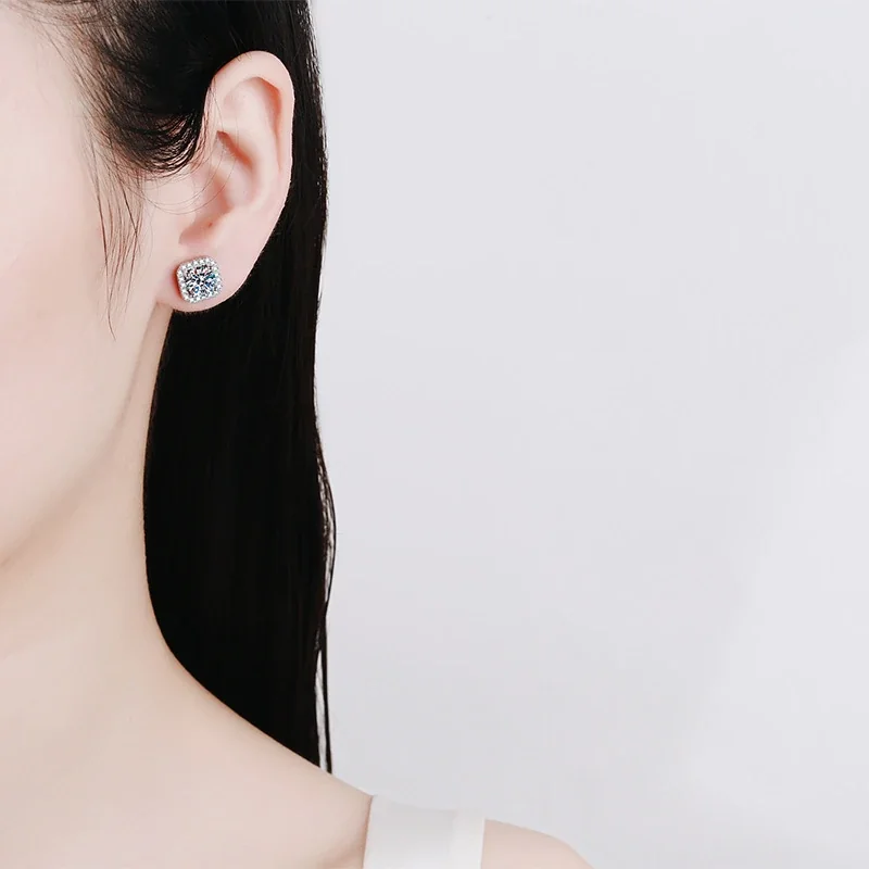 Radiant Round Halo 925 Sterling Silver Moissanite Stud Earrings