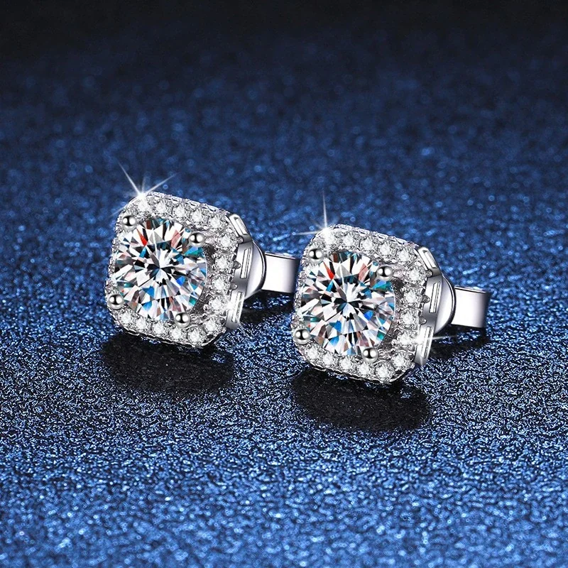Radiant Round Halo 925 Sterling Silver Moissanite Stud Earrings - . ct Moissanite with Certificate