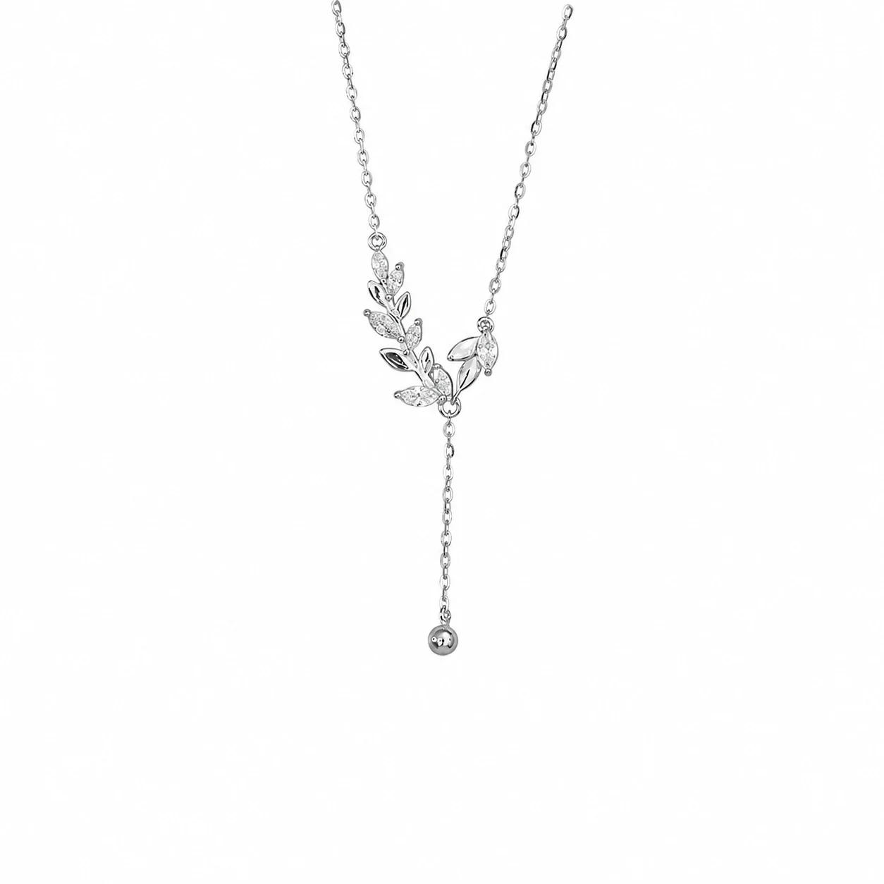 Colar Lariat de Ramo com Folhas Botânico em Prata 925