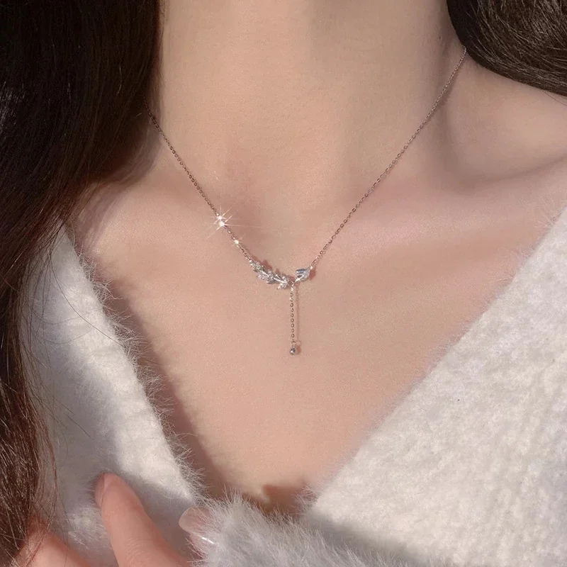 Botanical 925 Sterling Silver Leaf Branch Lariat Necklace