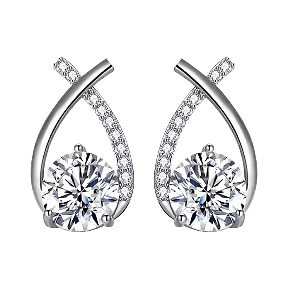 Graceful 925 Sterling Silver Crossed Pavé Tail Moissanite Stud Earrings