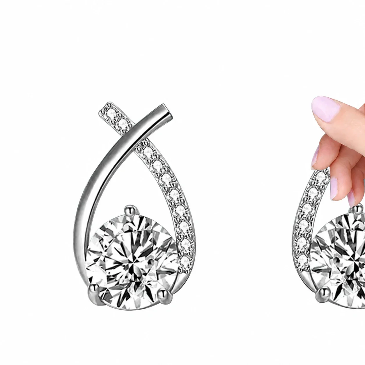 Graceful 925 Sterling Silver Crossed Pavé Tail Stud Earrings