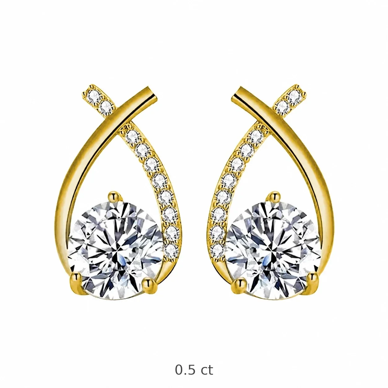 Graceful 925 Sterling Silver Crossed Pavé Tail Stud Earrings - Gold 0.5 ct Moissanite