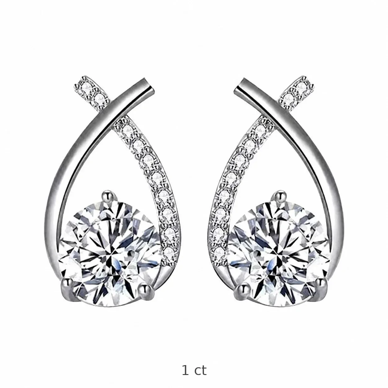 Graceful 925 Sterling Silver Crossed Pavé Tail Stud Earrings - Silver 1 ct Moissanite