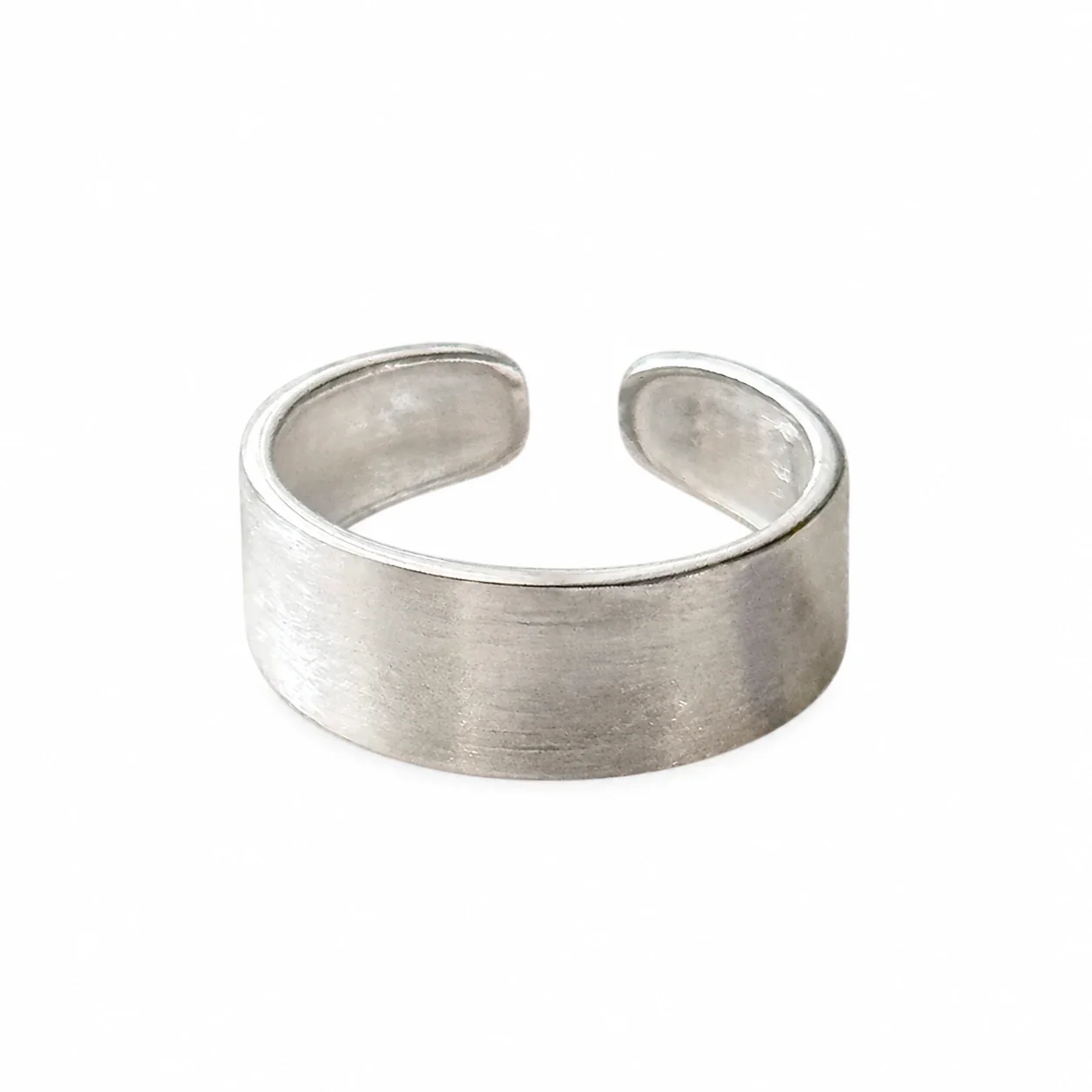 Brushed Wide-Band Open-Front 925 Sterling Silver Ring