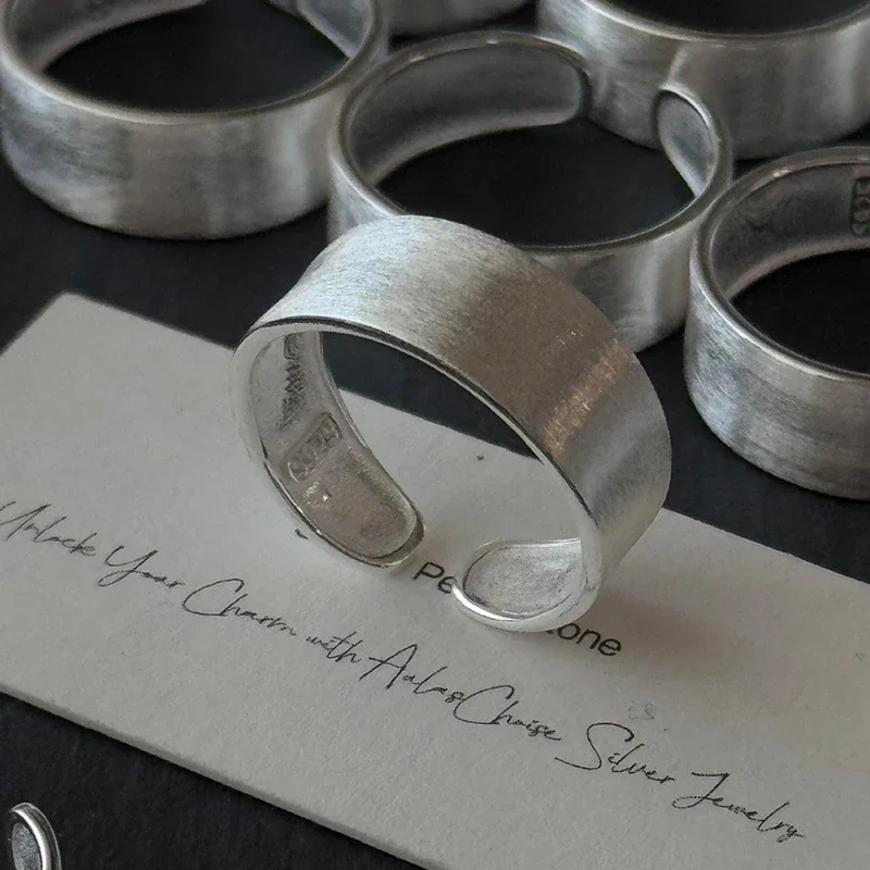 Brushed Wide-Band Open-Front 925 Sterling Silver Ring