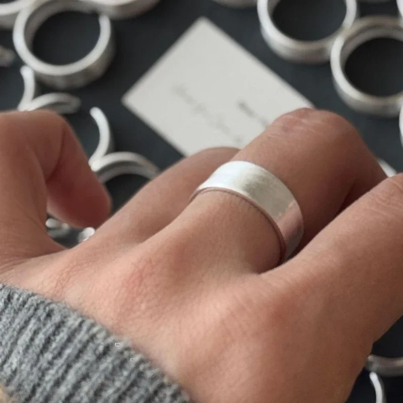 Brushed Wide-Band Open-Front 925 Sterling Silver Ring