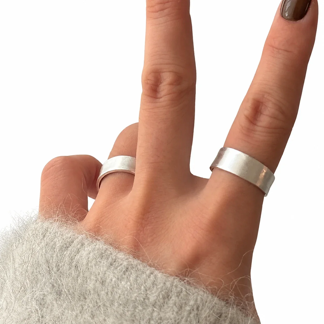 Brushed Wide-Band Open-Front 925 Sterling Silver Ring
