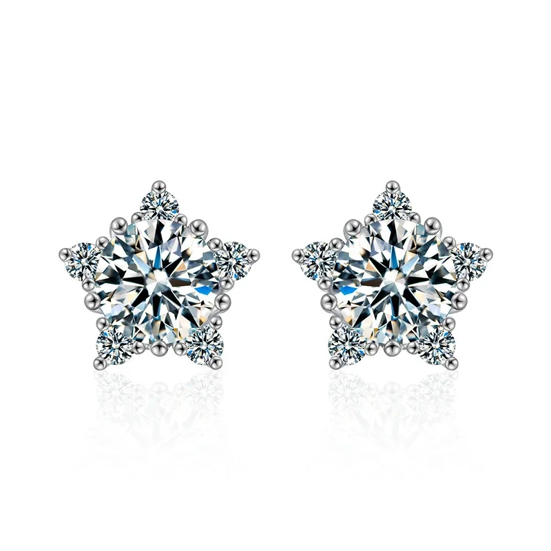 Celestial 925 Sterling Silver Star Halo Moissanite Stud Earrings