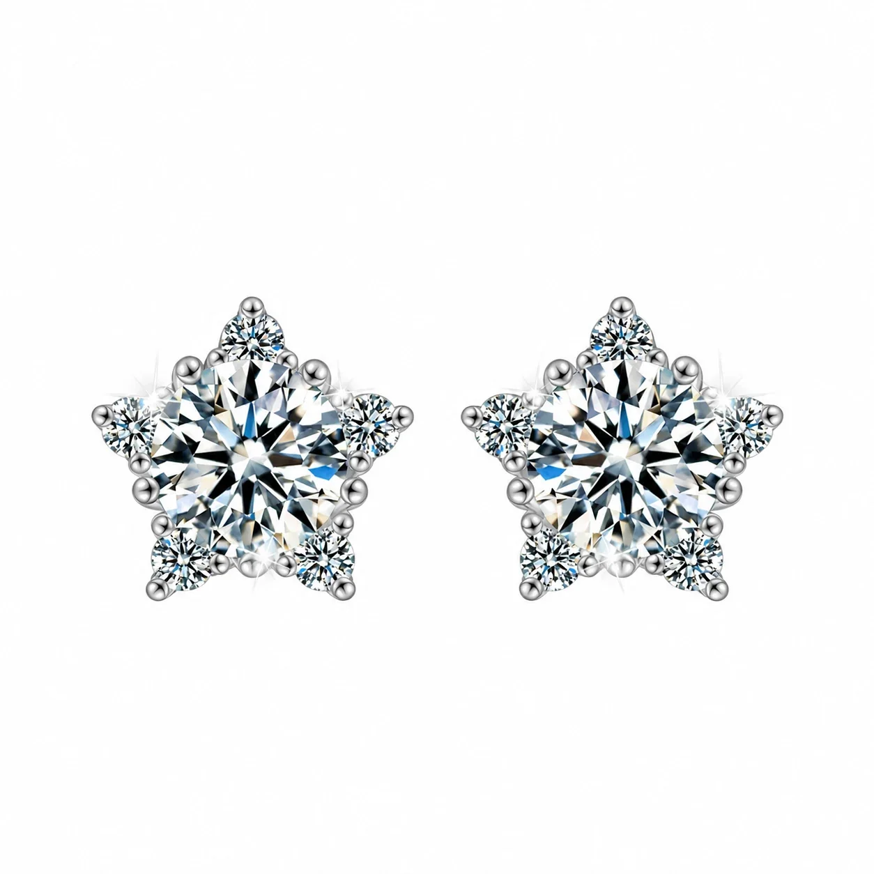 Celestial 925 Sterling Silver Star Halo Stud Earrings