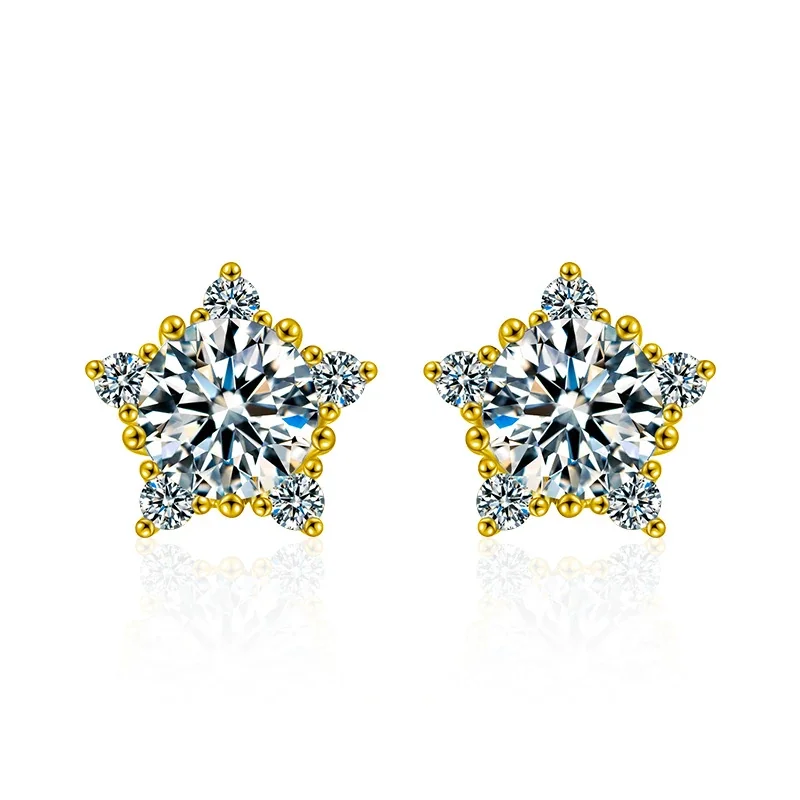 Celestial 925 Sterling Silver Star Halo Stud Earrings - Gold