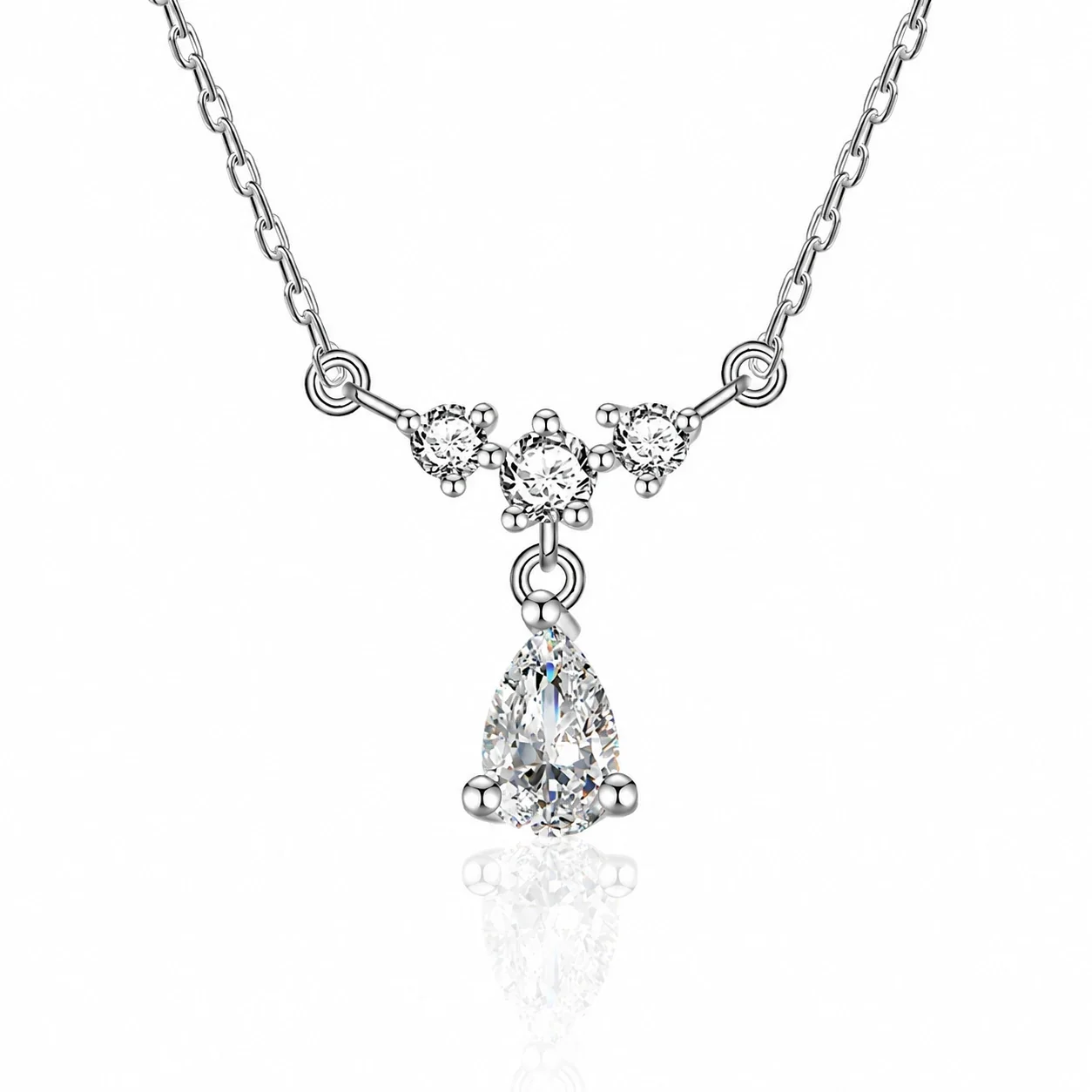 Dainty Pear Drop Three-Stone 925 Sterling Silver Moissanite Necklace