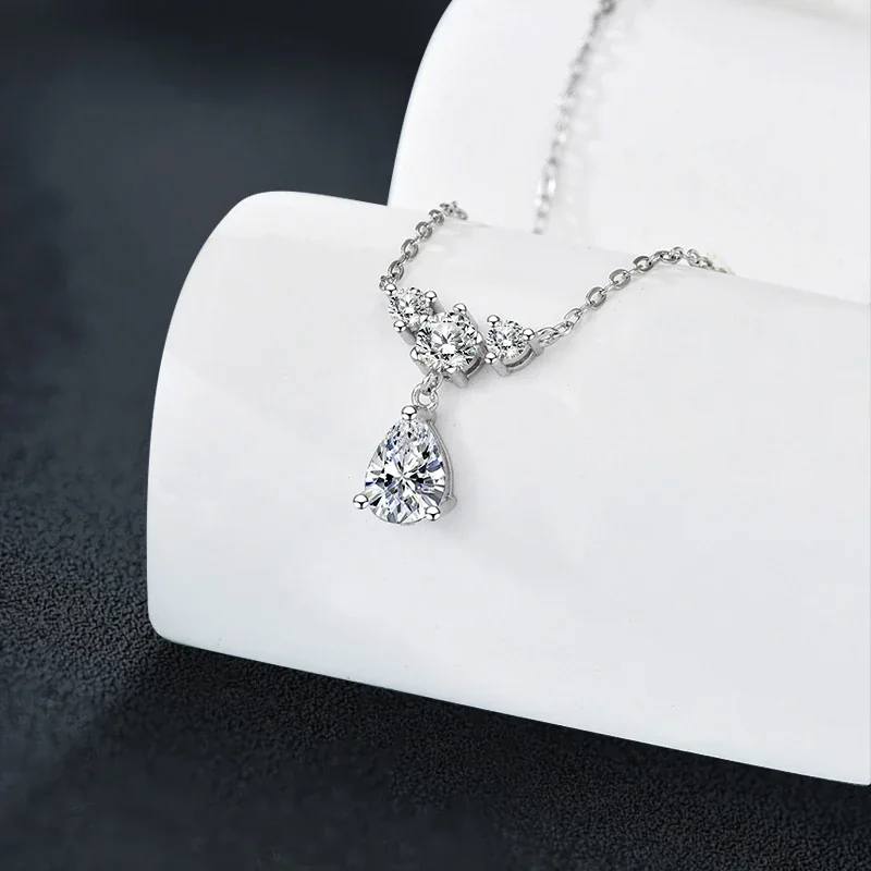 Dainty Pear Drop Three-Stone 925 sterling silver Necklace