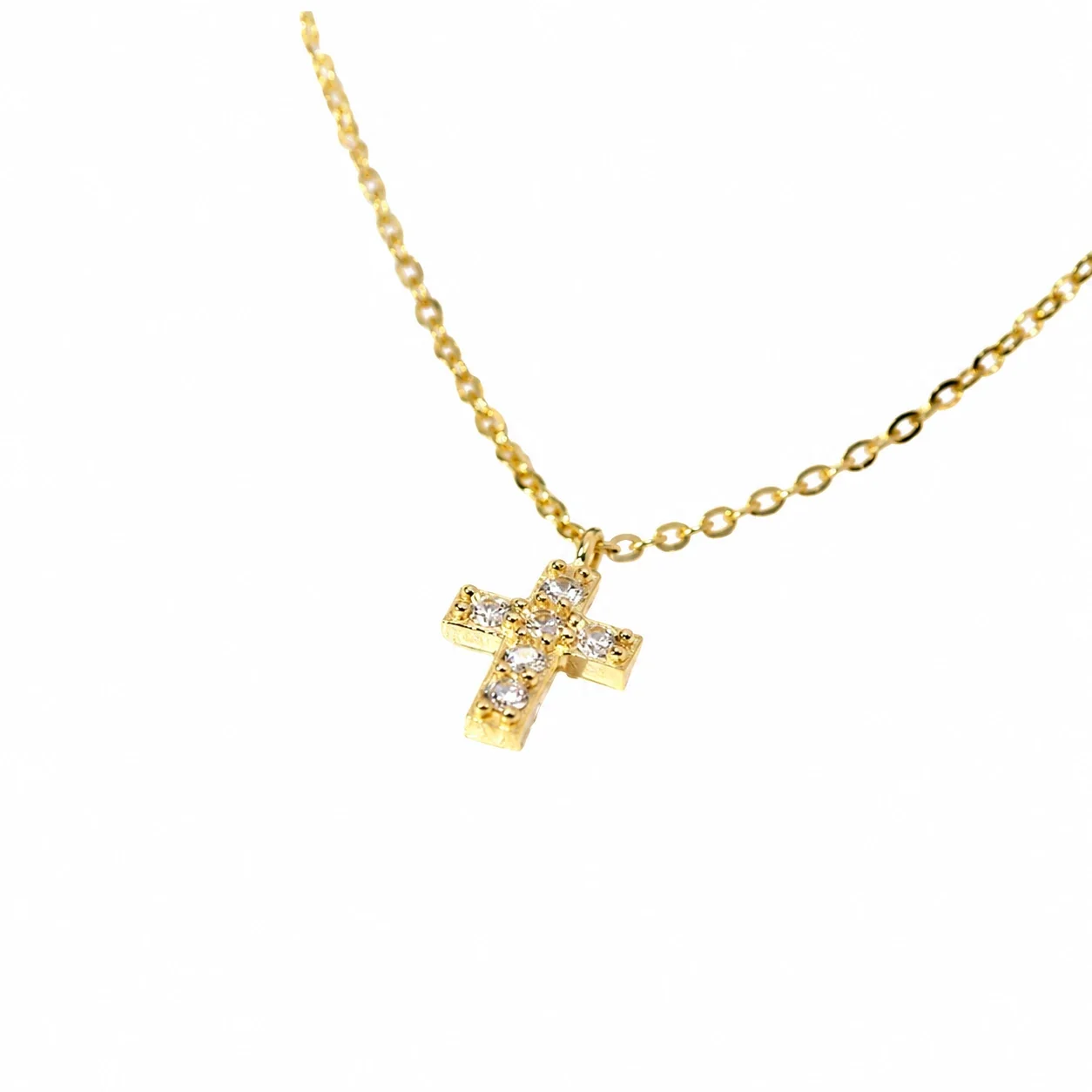 Dainty 925 Sterling Silver Prong-Set Cross Necklace