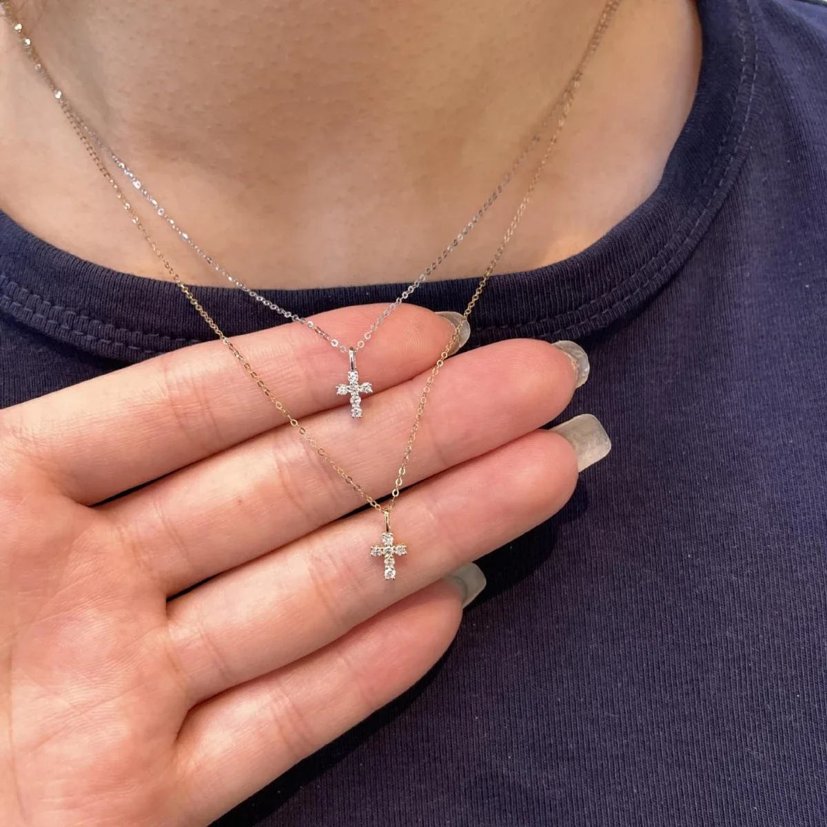 Dainty 925 Sterling Silver Prong-Set Cross Necklace