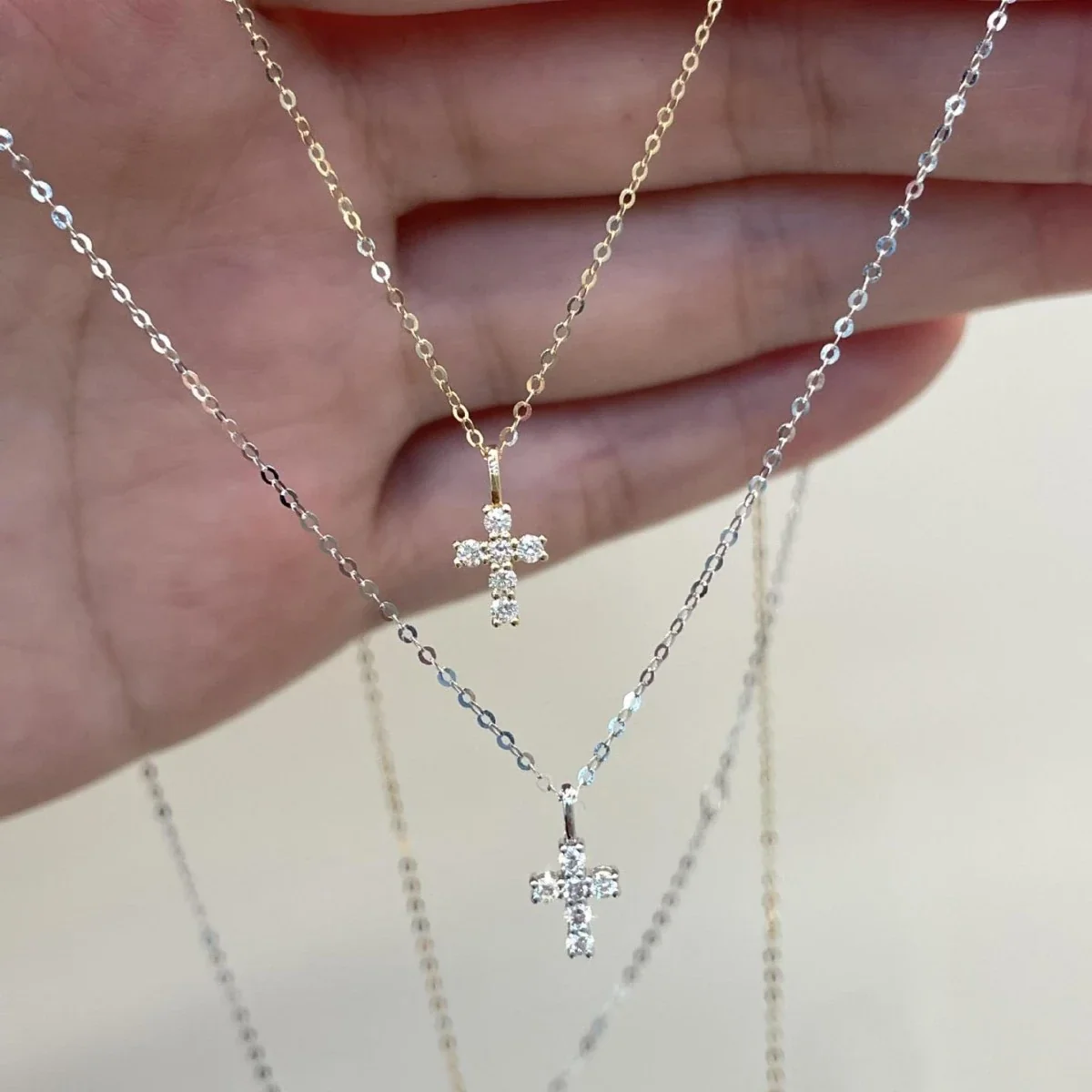 Dainty 925 Sterling Silver Prong-Set Cross Necklace