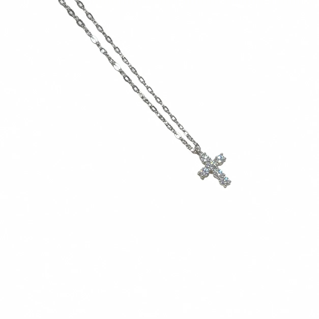 Dainty 925 Sterling Silver Prong-Set Cross Necklace